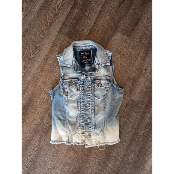 Silver Medium Denim Vest - Picture 1 of 3
